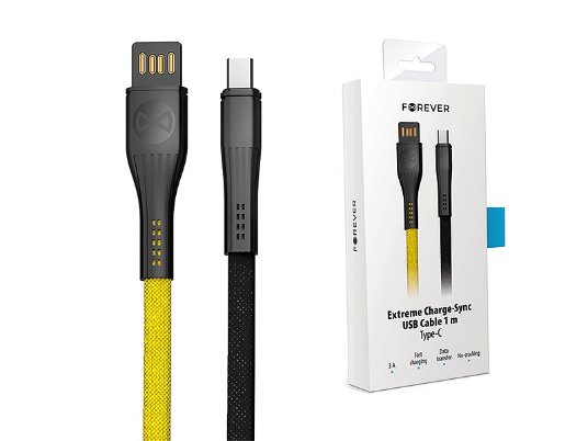 Forever Core Extreme kabl USB- Type C, 1,0m 3A, žuto-crni