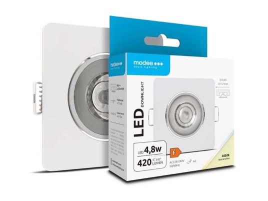 Modee LED downlight 4,8W 4000K 420 lumena bela četvrtasta