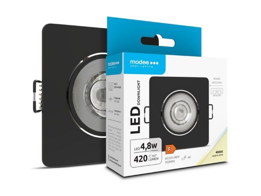 Modee LED downlight 4,8W 4000K 420 lumena crna četvrtasta